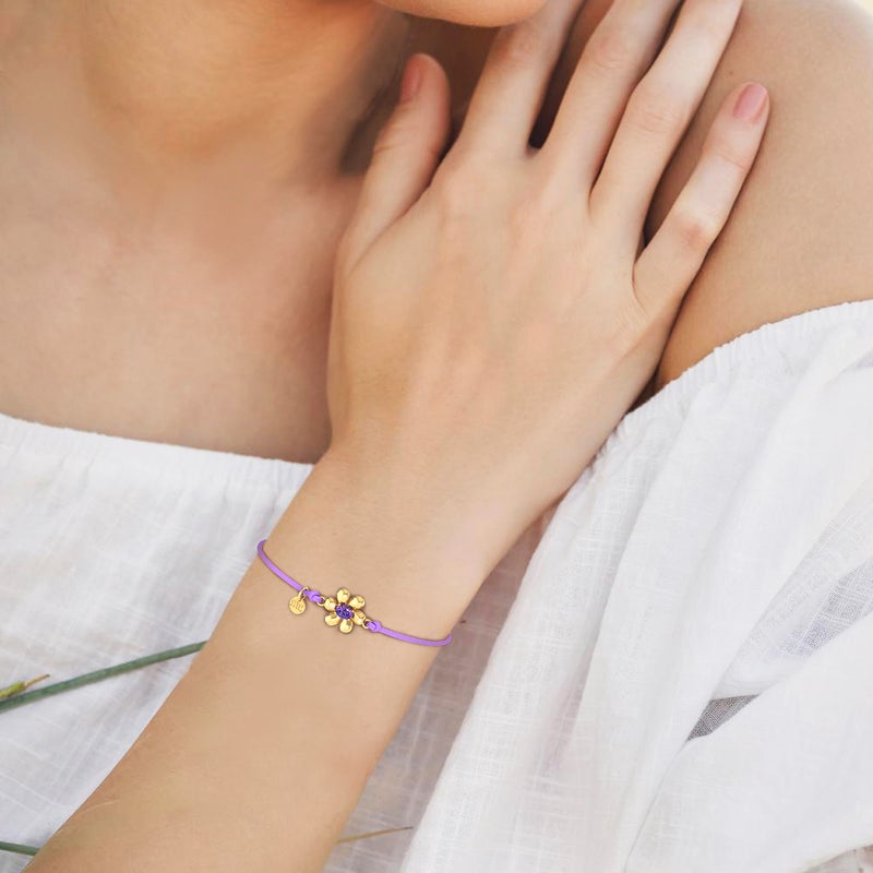Miss L' by L'azurde Flower Purple Stone Cord Bracelet in 14K Gold - Image 2